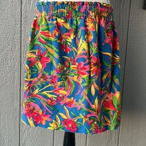 J. Crew Linen Blend Market Skirt Floral Tropical Pull-On Pockets Size 14